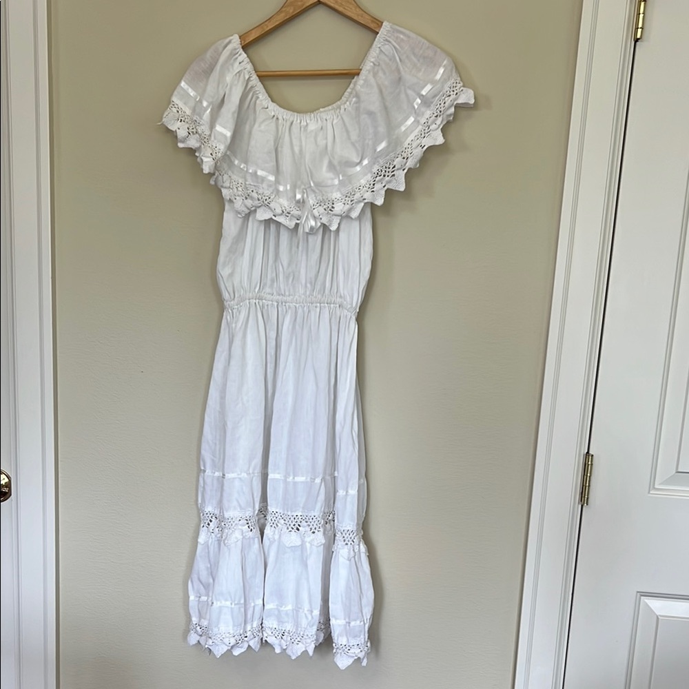 White Off-Shoulder Dress with Lace Details